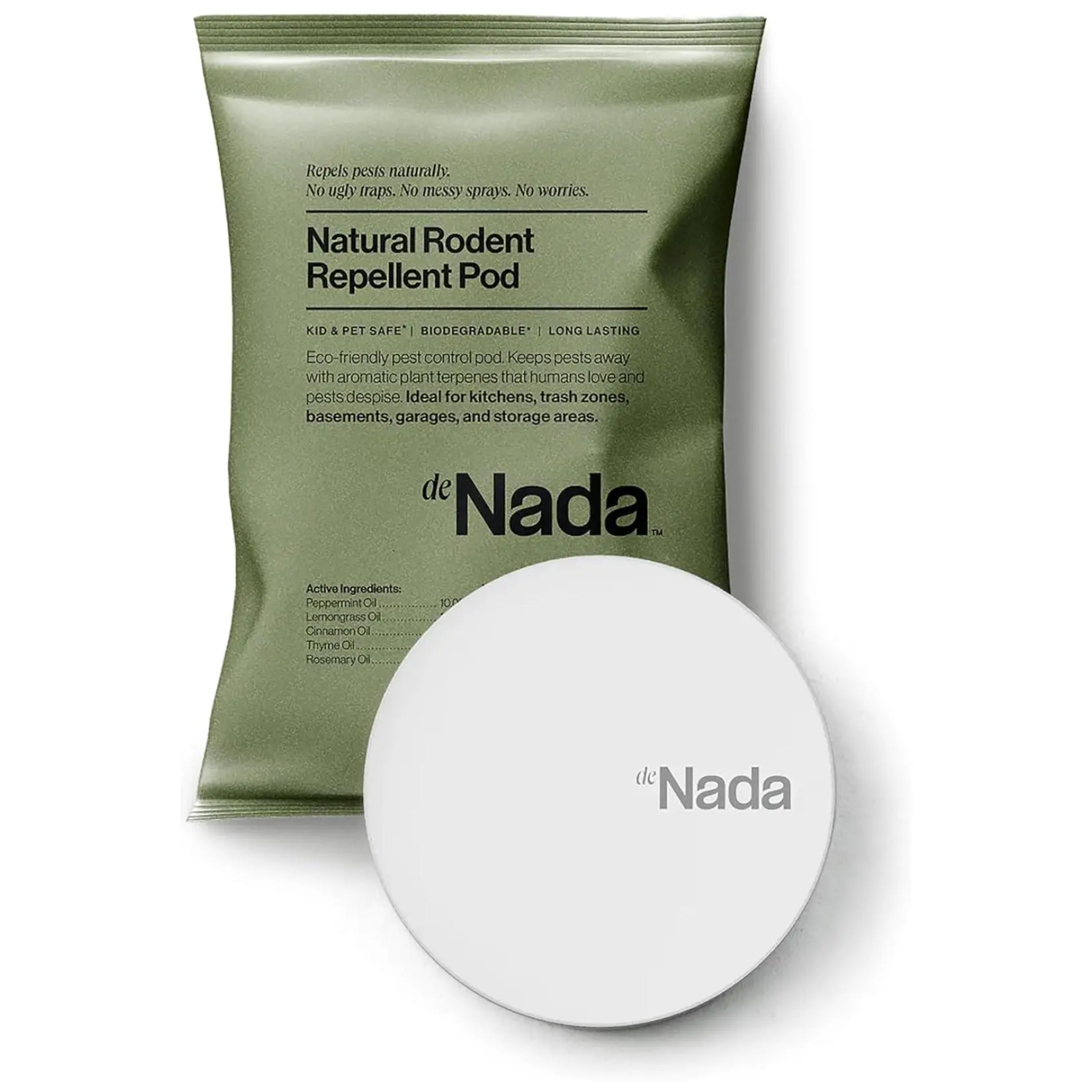 deNada Rodent Pod Plant-Based Essential Oil Deterrent for Mice & Rats Indoor Use in Homes Garages Storage Areas 2 Pack Eco-Friendly No Traps or Bait Required