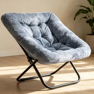Comfy Chair for Adults, Large Size Folding Lounge Chair with Soft Faux Fur, Foldable Padded Chaise with Sturdy Metal Frame, Anti-Slip Design for Indoor Outdoor Use