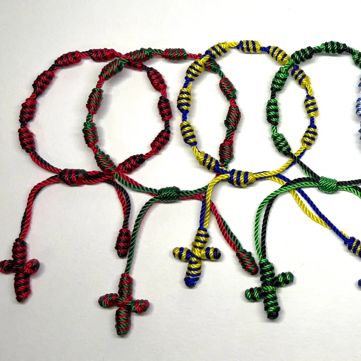 2 Color Cross Bracelet - Mixed Colors, Rosary Bracelet, Decenario, Cross Bracelet, Casual Bracelet, Knotted Bracelet, Handmade