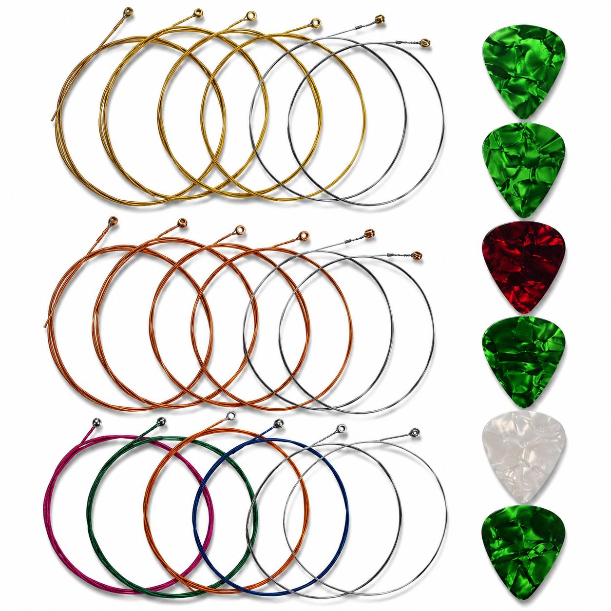Rust Resistant Acoustic Guitar Steel Coated Strings Kit - 3 Restring Sets (6 Strings/Pack, 0.2mm), 6 Picks Included, Comfortable Playing, Extended Service Life, Great for Beginners, Ideal for Daily Practice, 0.007 Inch, 0.2 Mm