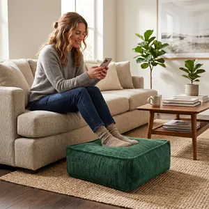 Unstuffed Storage Ottoman Cover - Modern Square Pouf Cover with Bottom Zipper, Thickened Fabric Floor Cushion Footrest for Minimalist Home Decor