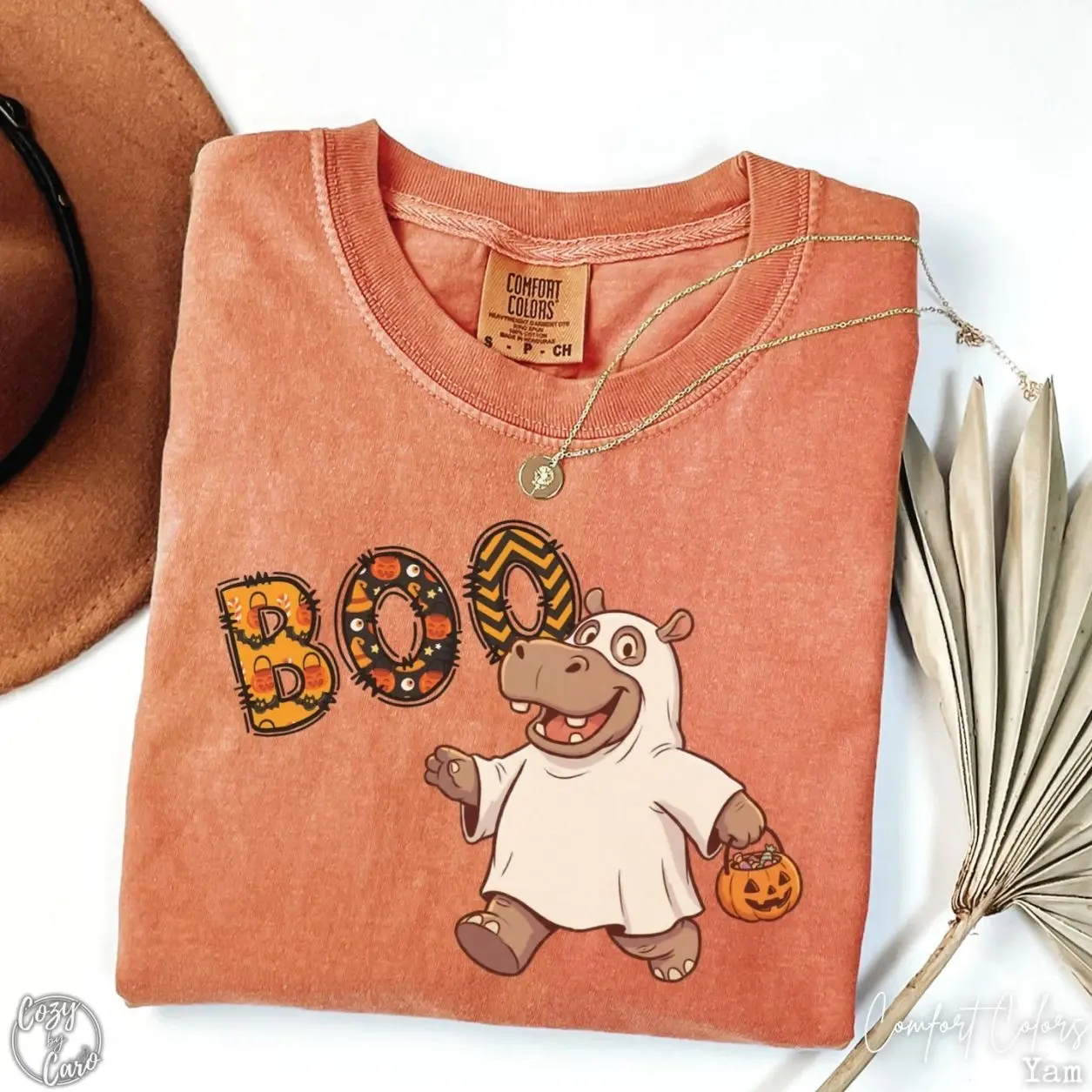 Boo Hippo Halloween Shirt, Comfort Colors Hippopotamus Halloween Tee, Cartoon Hippo Ghost