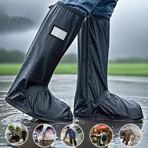 Waterproof & Rainproof Unisex Shoe Covers - Adjustable Elastic Straps, Non- Material, Black, Keep Your Feet Dry in Wet Conditions, Weatherproof Footwear, Minimalist Shoe Cover, Glossy Finish