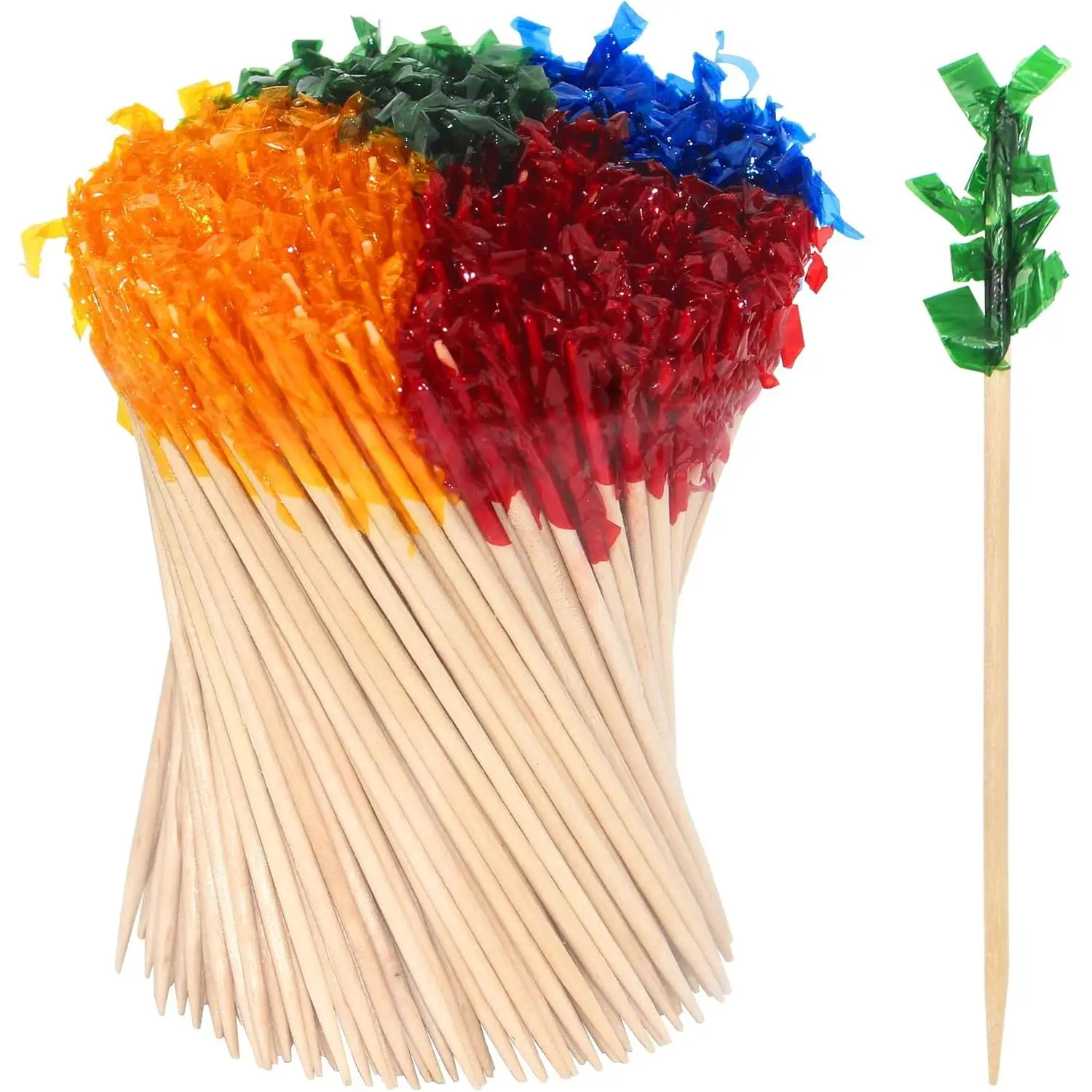 1000 count 4 IN Wooden Frill Picks  Picks with Assorted Colors,4-Color,for  Party, Barbeque, Club Sandwiches (Frill picks 1000 count 4 IN)