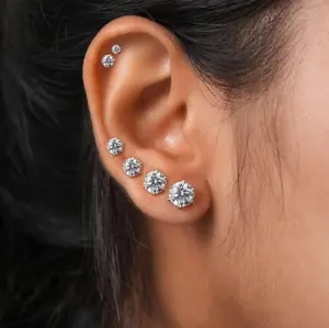 Sliver/Rose gold 6 Pairs Stainless Steel Stud Earrings Set Hypoallergenic Cubic Zirconia 14K White Gold 316L CZ Earrings