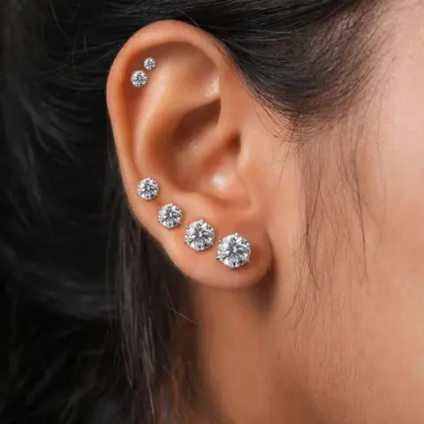 MIDEEO Silver/Rose Gold 6-Pair Heat-Resist Steel Stud Earring Jewelry Set, Hypoallergenic 316L Prong Setting Cubic Zirconia 14K White Gold Classic Style Earrings for All Ages, Daily Wear