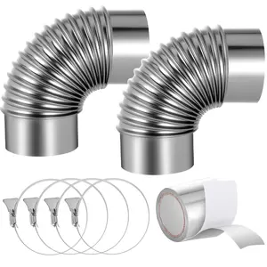 VEVOR 2 Pack Dryer Vent Elbow,  , 90 Degree Hose Connector Kit for 4 Inch Duct, Stainless Steel Vent Elbows with 4 Clamps and Aluminum Foil Tape, for HVAC Ducts, Pipes, and Ductworks at Tight Space