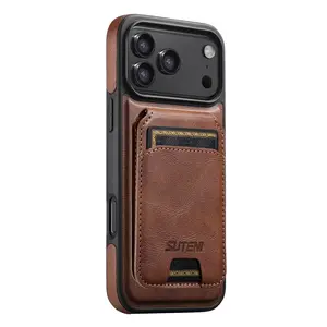 Luxury Leather Wallet Cover for iPhone 15-17 Pro Max, MagSafe-Compatible Magnetic Detachable Handheld Device Accessory with Card Holder, Wireless Phone Accessory