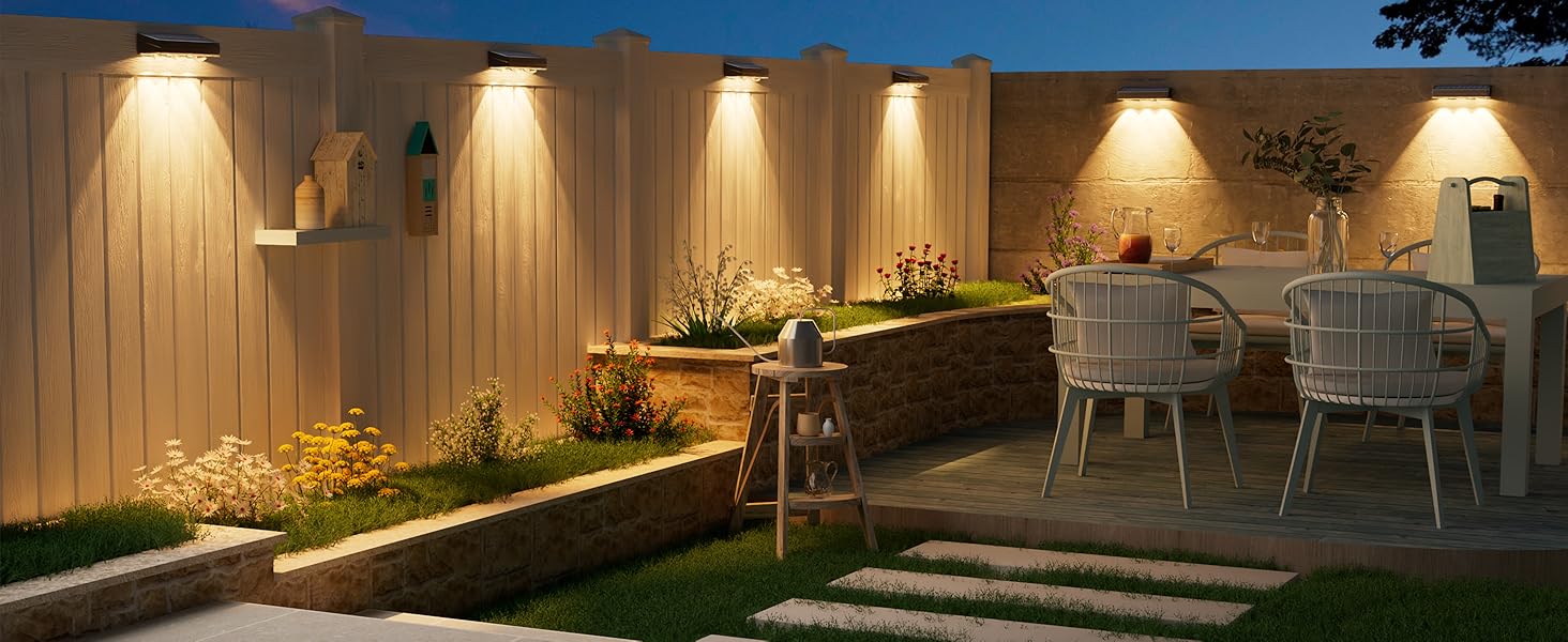 Solar Fence Lights Outdoor 8 Pack, Warm White & RGB 9 Color Changing, Waterproof LED Solar Lights for Fence Post Deck Railing Patio Backyard Garden Decor