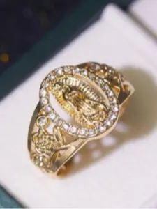 Punk Style Virgin Mary Design Gold Wedding Ring, Gifts for Girlfriend, Rhinestone Decor Fashion Promise Unique Rings for Women & Men for Party, Daily Decor, Trendy All-match Vintage Jewelry for Birthday Gift, Trendy Jewellery Accessories, Statement Rings
