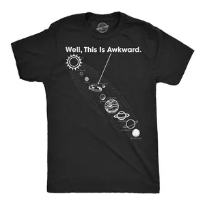 Mens Funny T Shirts Well This Is Awkward Sarcastic Flat Earth Graphic Novelty Tee For Men Mens Funny T Shirts Cool Vintage Fashion T-Shirt Gift Classic Menswear Funny Space Short Sleeve Novelty Tees for Guys Black -