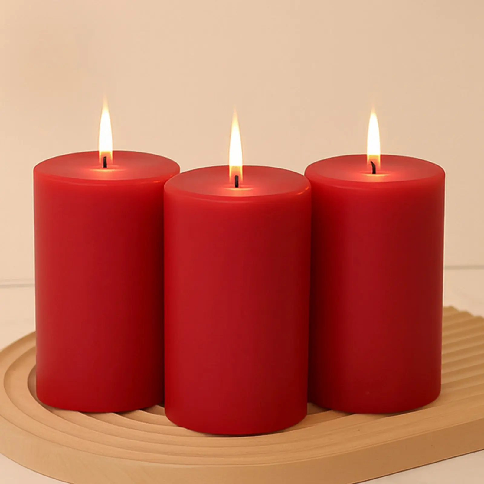 6-Pack Unscented Dripless Pillar Candles - 3"x6" Red Paraffin Wax, Smokeless Cotton Wicks, Clean Long-Lasting 60-Hour Burn for Home Decor, Festive Candle Light Supplies