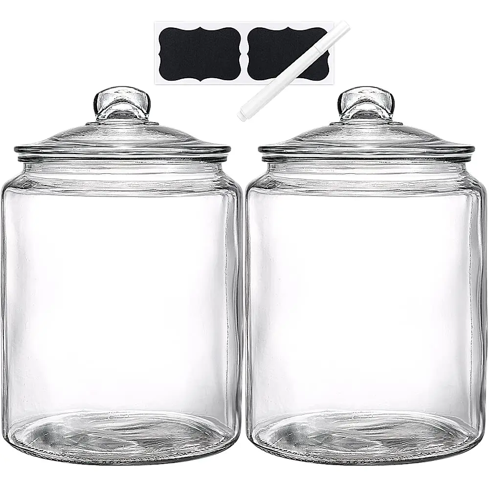 2 Pc Cookie Jar & Candy Jar with Airtight Lid, 1.5 Gallon Glass Canister, Heavy Duty Glass Canisters for Kitchen, Suitable for Flour, Sugar, Rice, Pasta, Beans, Laundry Room Storage