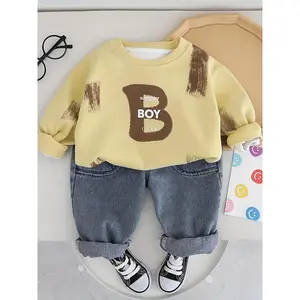 (New)Boys' Stylish Sweatshirt And Jeans Set, a Two-Piece Outfit for Everyday Wear, for Outdoor