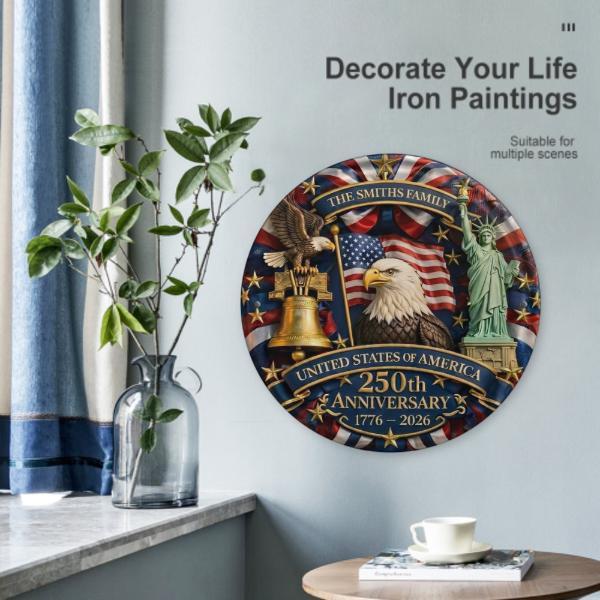 Custom America 250th Anniversary Door Sign, Personalized Family Name Patriotic Door Hanger, USA 1776–2026 Fourth of July Decoration, Independence Day Front Door Decor Design 8*8inch Ornaments