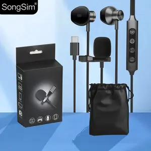 Songsim Live Monitoring Headphones with Microphone, Type-C Interface, Dsp Sound Card Chip, Real-Time Monitor, Clip-On Mic, Phone Live Stream/karaoke
