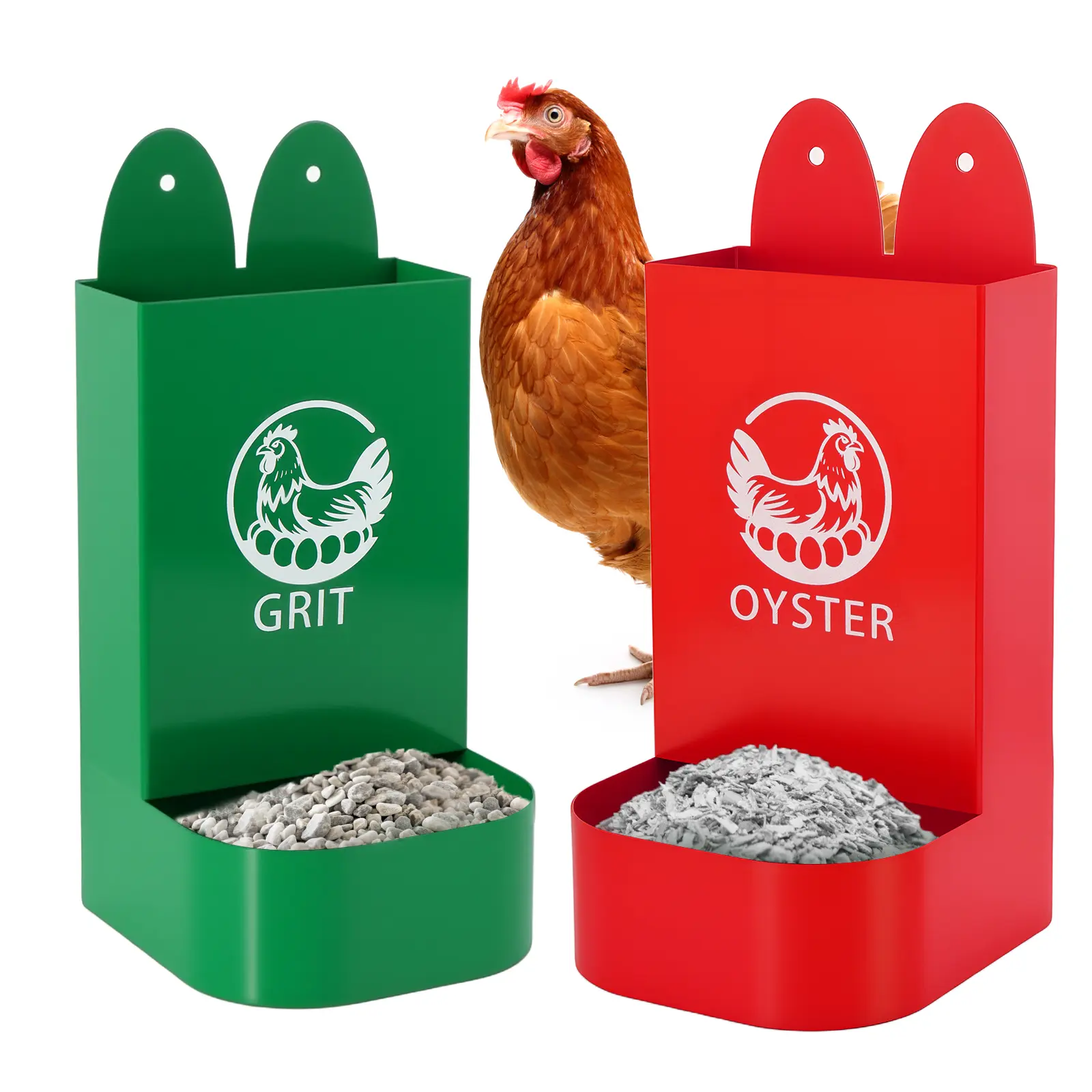 HUMUMU US Patent Pending Chicken Oyster Shell and Grit Feeder for Hens – Heavy-Duty Metal Chicken Feeder with Rounded Edges – Chicken Coop Accessories Improve Eggshell Quality and Hen Health