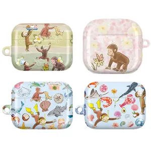 Whimsical Monkey AirPods Case – Cute Jungle Cartoon, Soft Pastel Floral Aesthetic, Playful Animal Design, Gift Idea for AirPods 1 2 3 4 Pro 1 2 3
