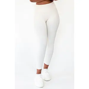 Linear Women's Seamless Leggings in Bone – High Waist Tummy Control, Squat Proof Compression Fit, Hidden Scrunch Yoga Pants, No Front Seam, Soft Stretch Workout Tights for Gym & Activewear