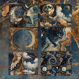 Cosmic Theme Paper & Sticker, 120pcs/set Steam Punk Patterns Paper & Sticker, DIY Paper Craft for Junk Journal Kit, Scrapbooking, Gift Box, Greeting Cards, Adventure Book, Retro Album, Art Stickers