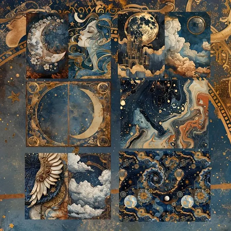 Cosmic Theme Paper & Sticker, 120pcs/set Steam Punk Patterns Paper & Sticker, DIY Paper Craft for Junk Journal Kit, Scrapbooking, Gift Box, Greeting Cards, Adventure Book, Retro Album, Art Stickers, Scrapbook Materials