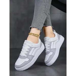 Women's Fashion Colorblock Patched Lace Up Skate Shoes, Casual Breathable Comfortable Sports Shoes, Female All-match Shoes for Daily Wear