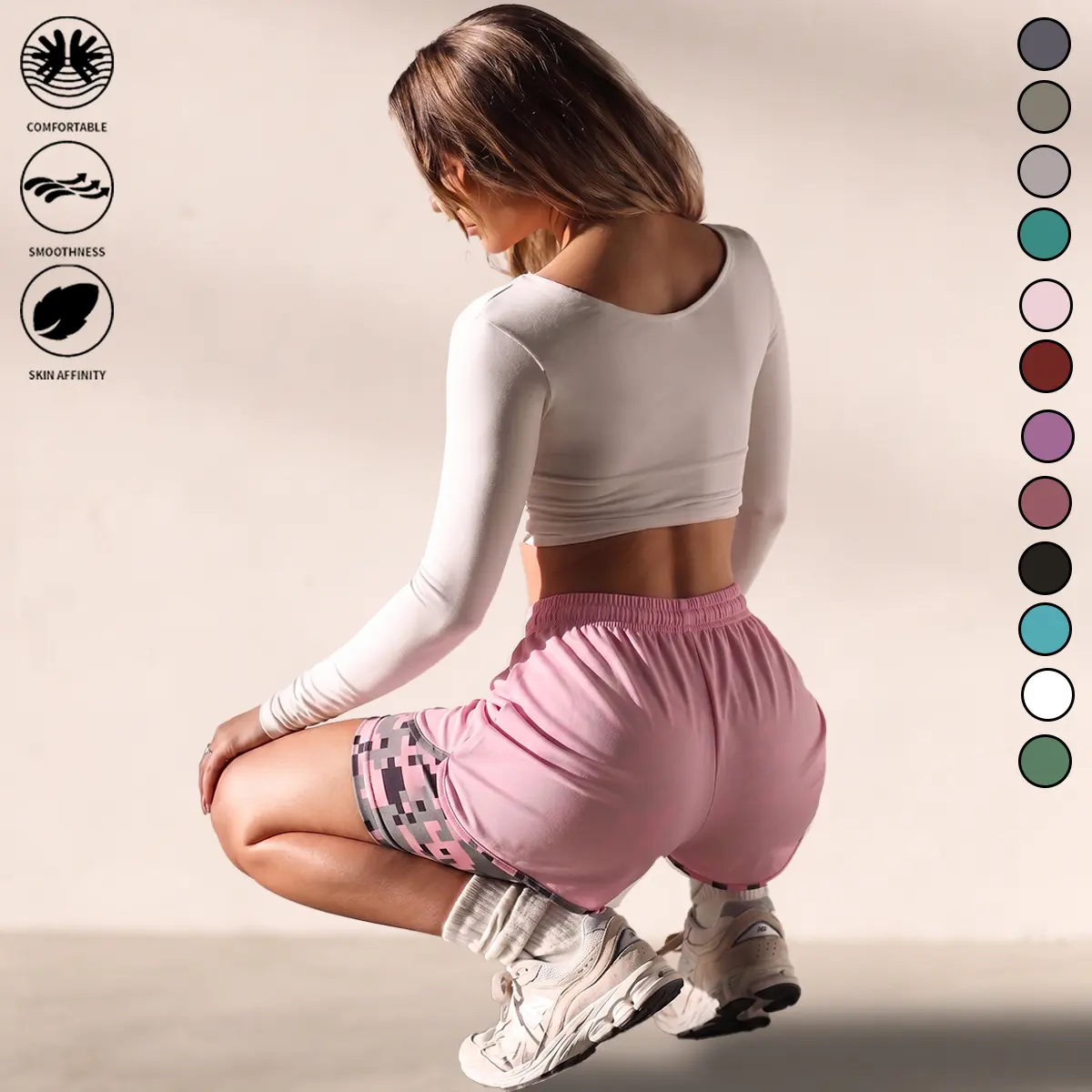Women's Fake Two-Piece Athletic Shorts, Layered Illusion Hem Quick Dry Breathable Running Shorts, Lightweight Gym Yoga Bottoms with Built-In Shorts Style for Summer Training & Sports