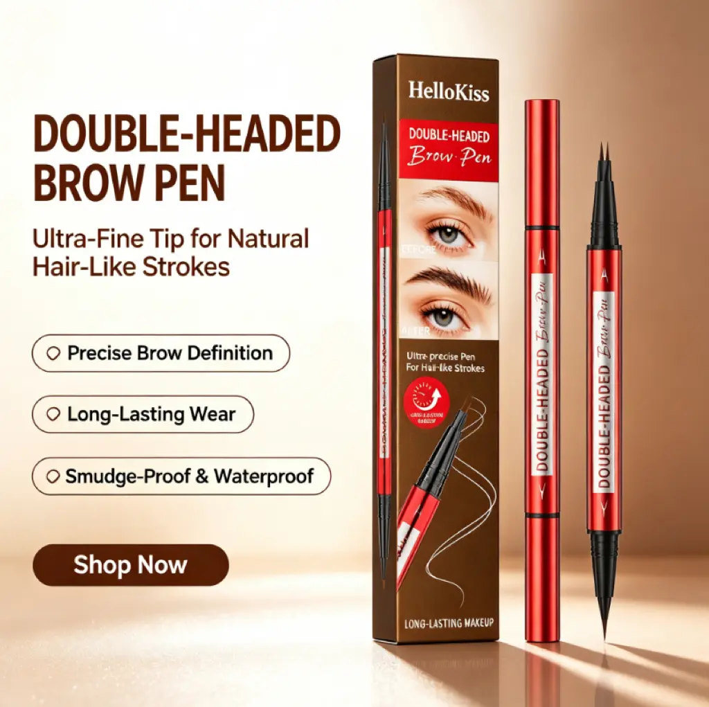 【HelloKiss】Dual- ultra-fine Tip Brown Micro-Fork Eyebrow Pen - Waterproof Long-Lasting, Natural Hair-Like Strokes, Easy-to-Use for Beginners, All Skin Types, clear brow Color Options, Ideal for Daily Summer Festival Makeup, Single Item, Shake Before Use