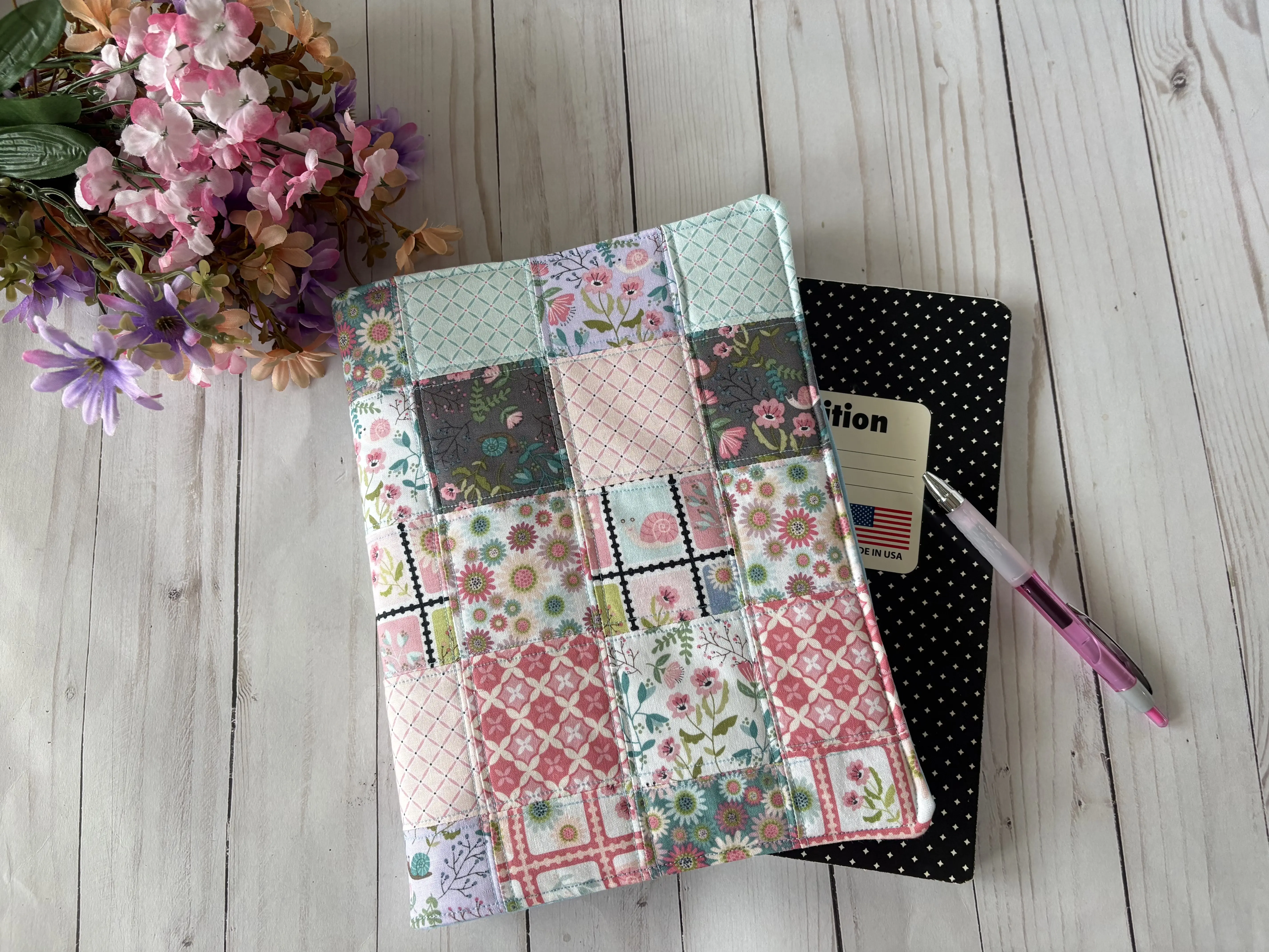 Pink and Purple Patchwork Notebook Cover - Cute Snail notebook cover