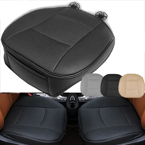 Luxury Vegan PU Leather Car Front Bottom Seat Cover - Geometric, Wear-Resistant, Anti-Slip Wrap-Around Cushion Pad, 1PC (Black) or Beige (2PCS), 21x20x2 Inches, Fits 95% of Cars/Trucks, Ideal for Long Drives, Driver/Passenger PU Leather Seat Cushions