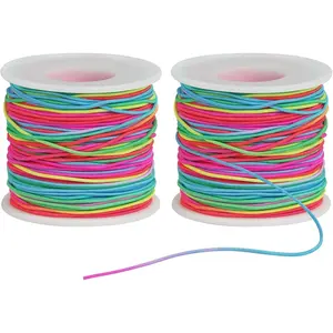 Bracelet String Elastic Cord - 2 Rolls 1MM Rainbow Stretchy String for Bracelet Making, Thread for Clay Beads, , Necklaces, Sewing and Crafts