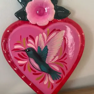 Ceramic Corazón con Flor/Colibri / cerámica Mexicana/ Hummingbird