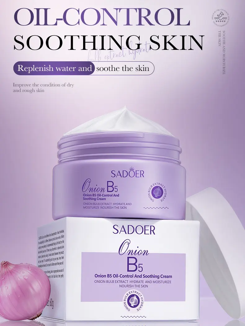 Onion Bulb Extract B5 Facial Cream SADOER, Niacinamide & Ceramide Hydrating Moisturizer, Oil Balance Soothing Repair Lotion for All Skin Types Dry Sensitive Oily Skin 60g