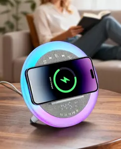 3-in-1 Alarm Clock with 15W Wireless Charger Bluetooth Speaker 10-Color Ambient Lighting FM Radio White Noise