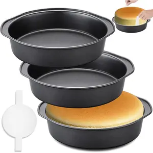 8 Inch Cake Pan - 3 count Carbon Steel Round Cake Pans with 100 count  Paper, Non-stick & Easy Demolding,  &