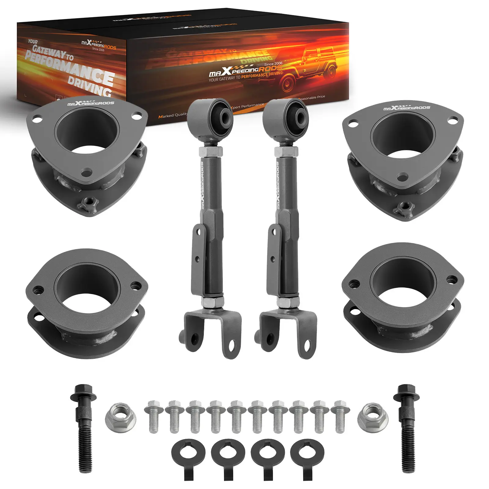 Front 2.5 Rear 3 Lift Kit+Adjustable Camber Arm Bolt compatible for Honda CRV 2002-2006