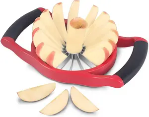 5.12 Inch Extra Large Apple Slicer, 16-Slices Heavy Duty Apple Cutter, Durable Apple Corer, Stainless Steel Apple Slicer and Corer for Apple, Potato, Onion and More, Red