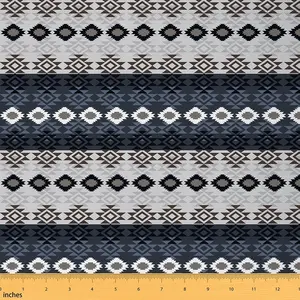 Gray Southwestern Upholstery Fabric,Geometric Fabric by The Yard,Western Tribal Native American Design Waterproof Fabric,1 Yard,Stripe Line Fabric