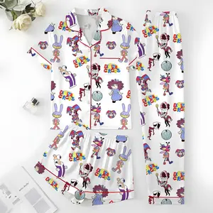 The Amazing Digital Circus Satin Pajamas Set, Pomni Jax Ginger Caine Sleepwear, Aesthetic Anime Pajama Set, Silk Pajamas, Gift for Fans