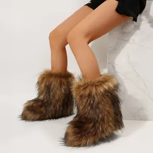Fluffy Plush Mid-Calf Boots for Women - Soft Lined Winter Warm Slippers Lightweight Indoor Outdoor Shoes