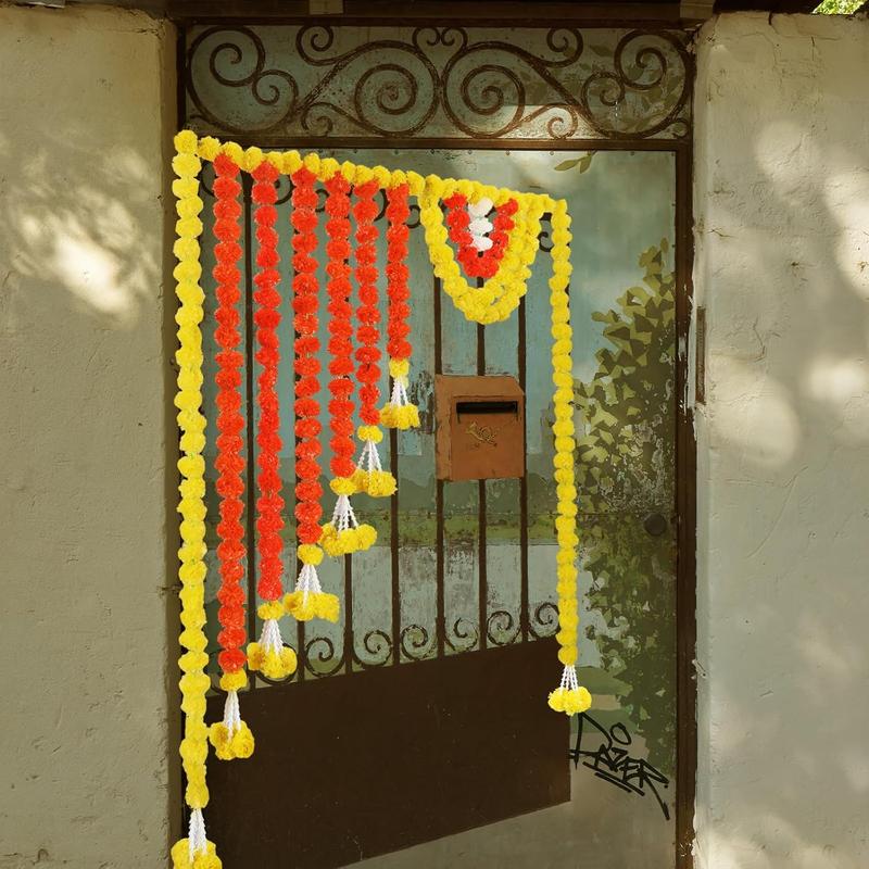 55 Inch Marigold Garland for Diwali Decoration Pooja Decoration Door Toran Set Door Hangings Decor Orange Garland for Diwali Day of The Dead Dia De Los Muertos Mexican Halloween Decor