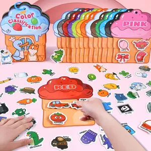 Early Learning Activity Book, Reusable DIY Sticker Toy Book, Color Recognition Flashcards, Shape Matching Game, Art Stickers