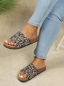 Women's Leopard Print Sandals, Casual PU Leather Slippers, House Slippers, Soft Rubber Sole, Breathable, Anti-Slip, Perfect for Home & Beach