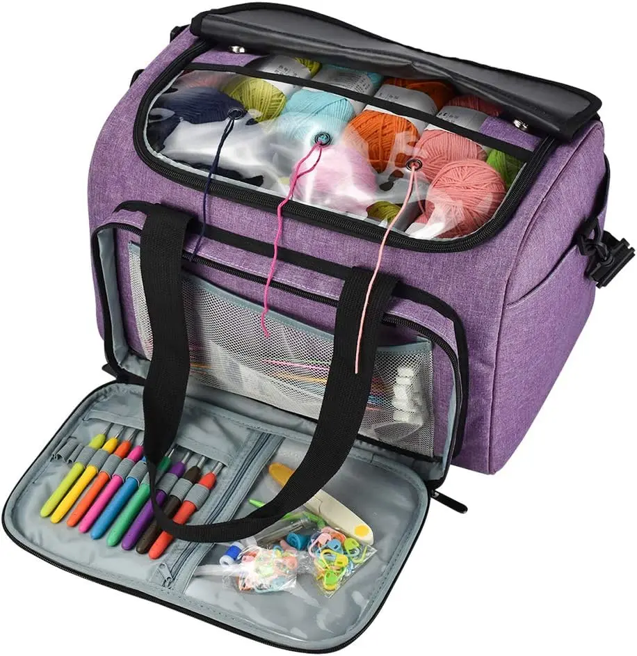 Crochet & Knitting Tote Bag - Large Organizer for Yarn, Hooks, Needles & Craft Tools