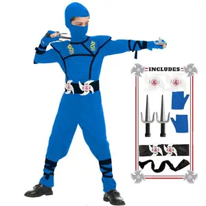 Blue Kids Ninja Costumes Set Halloween Ninja Cosplay Costume with Luxury Ninjas Accessories Toys for Boys Girls