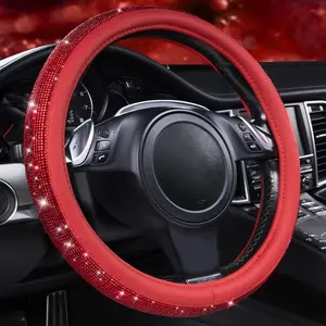 Red Diamond Bling Steering Wheel Cover: Sparkly Rhinestones, Leather, Universal 14.5"-15" - Protects for Women anti-slip wheel protector non-slip breathable ultra-thin cover