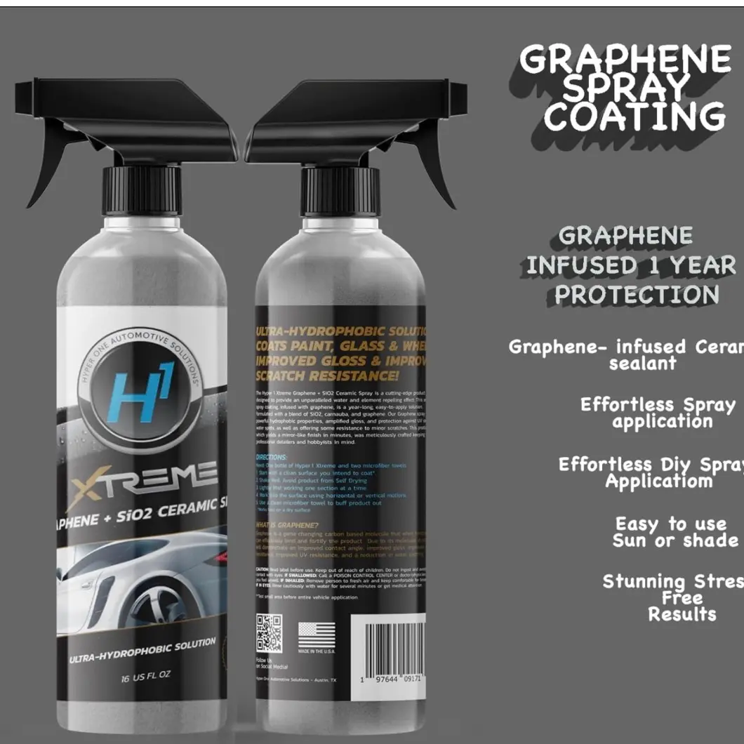 Graphene Ceramic Coating Spray with SiO2 - Advanced Protection for Cars - Ultra Hydrophobic, Easy to Apply & Long-Lasting Coating for Paint, Glass, and Wheels - High Gloss Finish Fast Car
