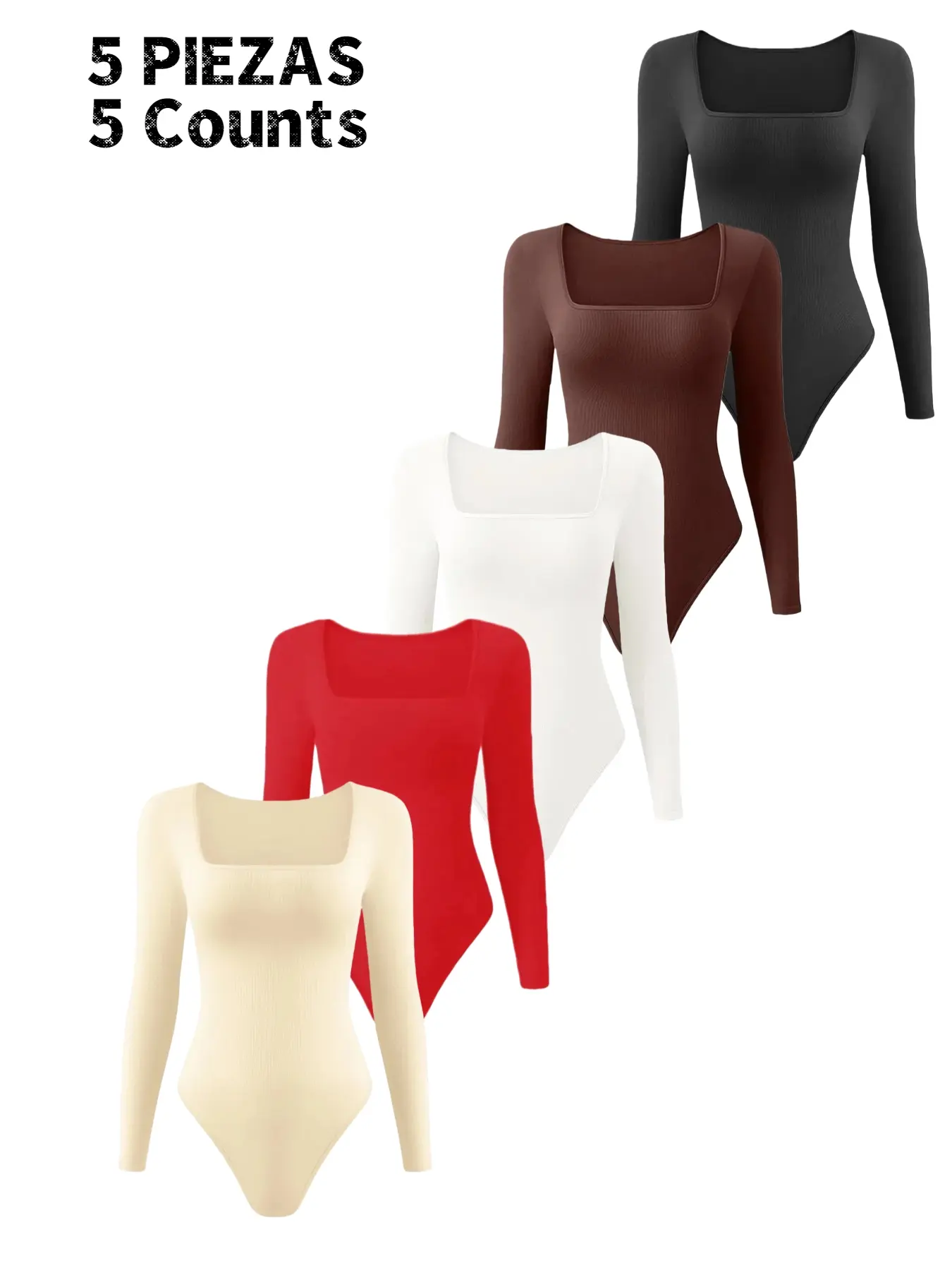 Women's Plain Basic Long Sleeve Crop Shapewear Bodysuit, Comfortable Square Neck Seamless Compression Tummy Control, All-Seasons Wear, Daily Use Underwear