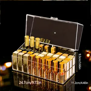 36 Grid Dustproof Lipstick Storage Box, Desktop & Bathroom Cosmetic Organizer, Clear Plastic Lip Gloss Lip Balm Holder, Protective Makeup Storage Case for Vanity Countertop