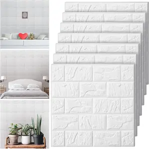 30 count 28.81 Sq ft 3D Wall Panels Peel and Stick  Brick Wallpaper Printable Faux Brick Wall Panels Decorative Self Adhesive Tiles (White)